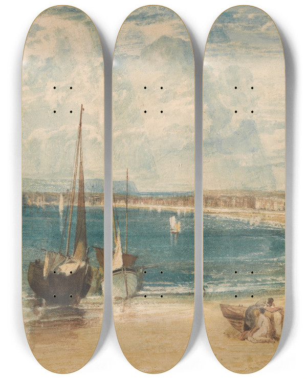 Triptych art skateboard deck of Joseph Mallord William Turner Weymouth by Joseph Mallord William Turner (1775-1851)