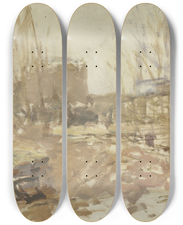 Triptych art skateboard deck of George Hendrik Breitner Bouwterrein Aan De De Clercqstraat by George Hendrik Breitner (1857-1923)