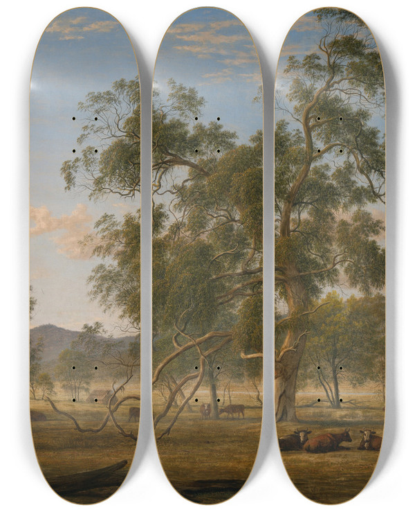 Triptych art skateboard deck of John Glover Patterdale Landscape With Cattle by John Glover (1767-1849)