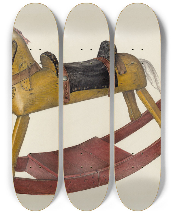 Triptych art skateboard deck of Mina Lowry Rocking Horse_2 by Mina Lowry (1894-1942)