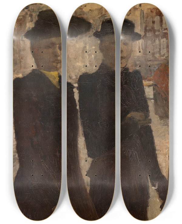 Triptych art skateboard deck of George Hendrik Breitner Women On The Rokin In Amsterdam by George Hendrik Breitner (1857-1923)
