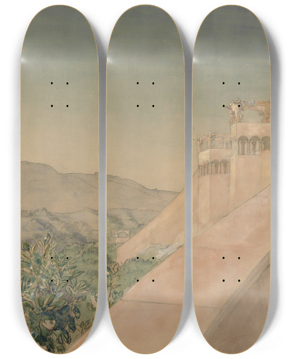 Triptych art skateboard deck of Joakim Skovgaard Paradismuren by Joakim Skovgaard (1856-1933)