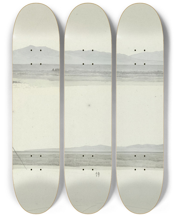 Triptych art skateboard deck of Josephus Augustus Knip The Tiber At Fiumicino by Josephus Augustus Knip (1777-1847)