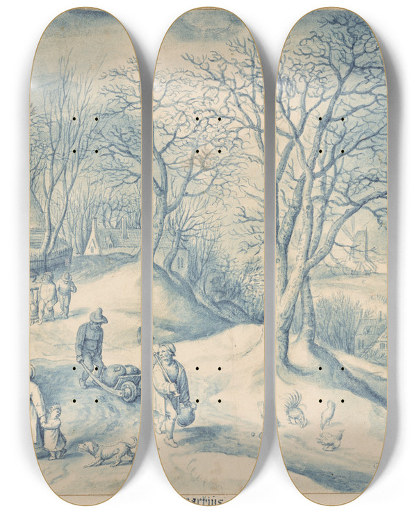 Triptych art skateboard deck of Jacob Savery The Elder March by Jacob Savery The Elder (1545-1602)