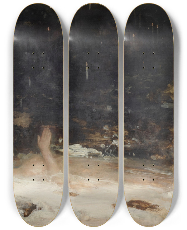Triptych art skateboard deck of Charles Sims The Death Of The Year by Charles Sims (1873-1928)