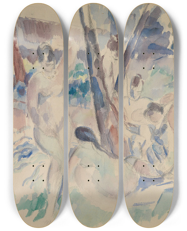 Triptych art skateboard deck of Rik Wouters Figures In The Forest by Rik Wouters (1882-1916)