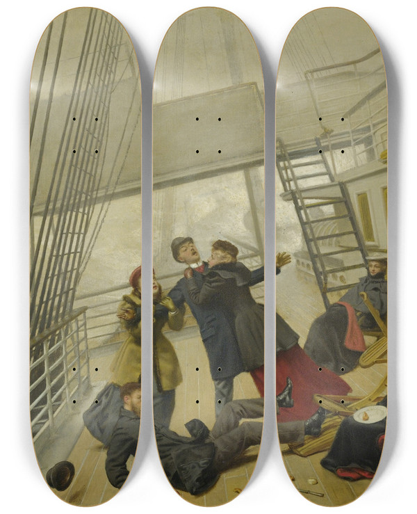 Triptych art skateboard deck of George Hand Wright Lurch To Leeward by George Hand Wright (1872-1951)