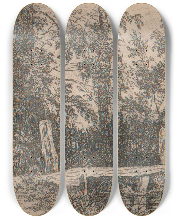 Triptych art skateboard deck of Joseph Stannard The Footbridge_2 by Joseph Stannard (1797-1830)