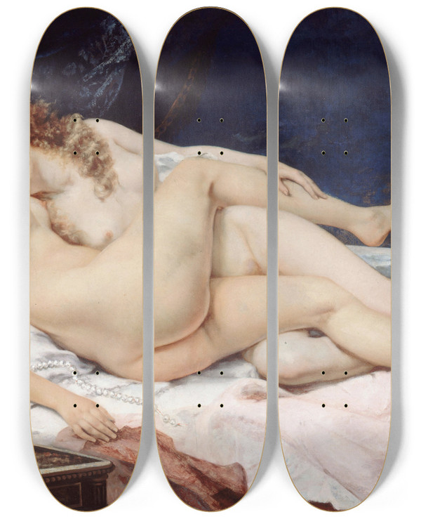 Triptych art skateboard deck of Gustave Courbet Le Sommeil by Gustave Courbet (1819-1877)