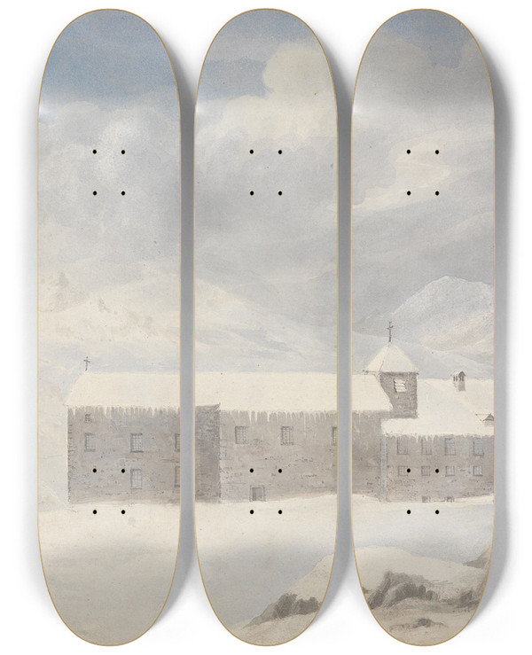 Triptych art skateboard deck of Isaac Weld Convent Mt St Bernard Switzerland by Isaac Weld (1774-1856)
