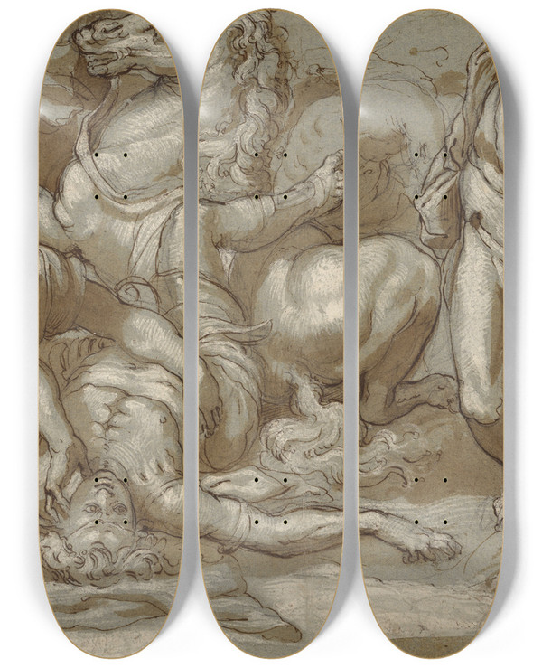 Triptych art skateboard deck of Taddeo Zuccaro The Conversion Of Saint Paul by Taddeo Zuccaro (1529-1566)