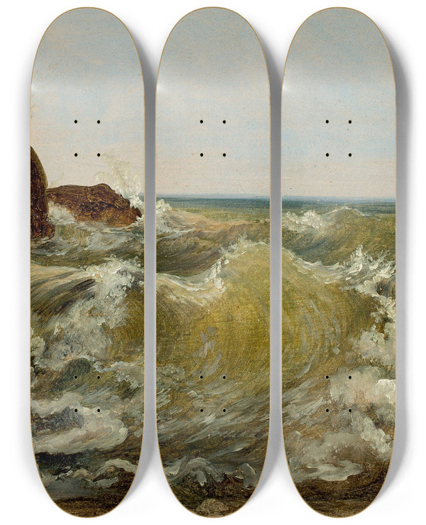 Triptych art skateboard deck of Heinrich Reinhold Breaking Waves On The Coast Near Sorrento by Heinrich Reinhold (1788-1825)