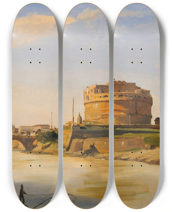 Triptych art skateboard deck of Ippolito Caffi View Of The Castel Santangelo Rome by Ippolito Caffi (1809-1866)