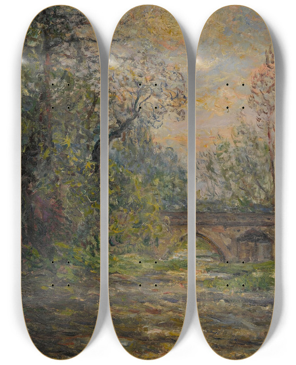 Triptych art skateboard deck of Maxime Maufra Soleil Couchant Sur Le Loir Lavardin Loiretcher by Maxime Maufra (1861-1918)