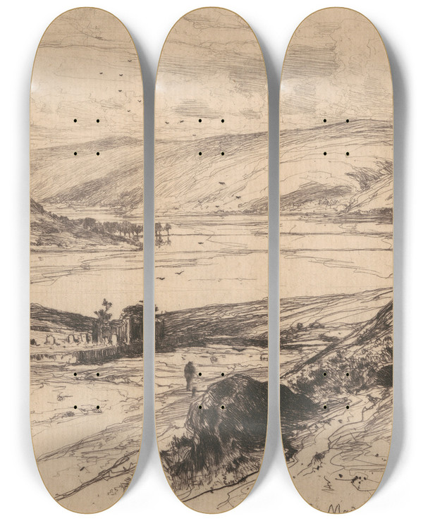 Triptych art skateboard deck of David Young Cameron St Marys Loch by David Young Cameron (1865-1945)