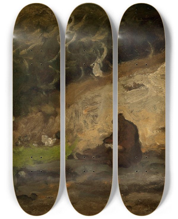 Triptych art skateboard deck of George Inness The Hermit by George Inness (1825-1894)