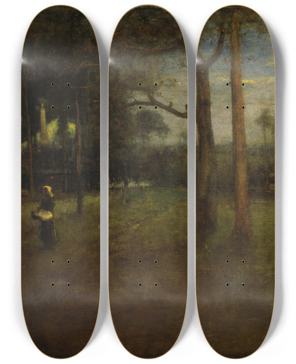 Triptych art skateboard deck of George Inness Moonlight Tarpon Springs by George Inness (1825-1894)