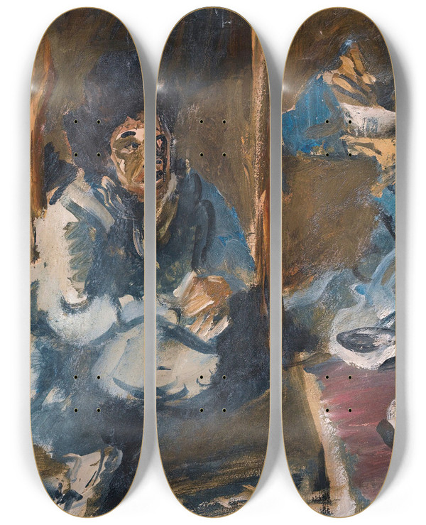 Triptych art skateboard deck of Alexandre Jacovleff The Interior Of A Kirghiz Tent by Alexandre Jacovleff (1887-1938)