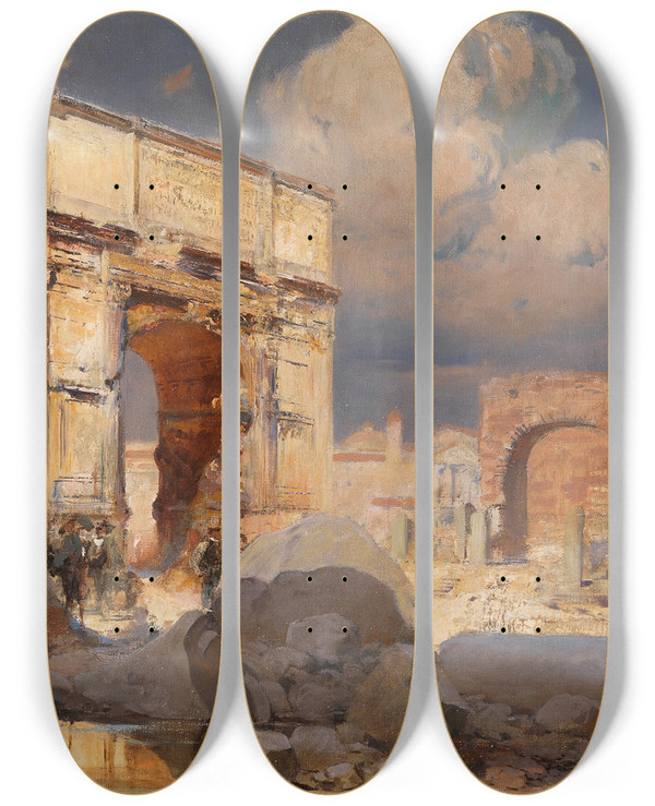 Triptych art skateboard deck of Erich Kips Am Titusbogen In Rom by Erich Kips (1869-1945)