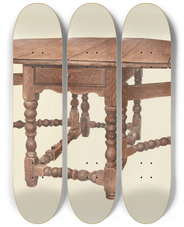 Triptych art skateboard deck of Amos C Brinton Gateleg Table by Amos C Brinton