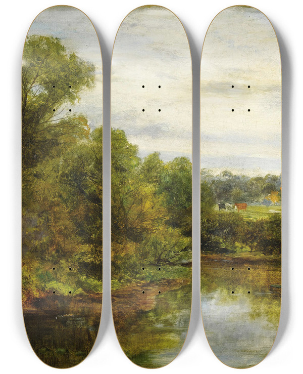 Triptych art skateboard deck of Edward Mitchell Bannister Summertime by Edward Mitchell Bannister (1828-1901)
