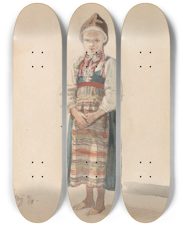 Triptych art skateboard deck of Adolph Tidemand Jente Utby Gutt Rttvik by Adolph Tidemand (1814-1876)