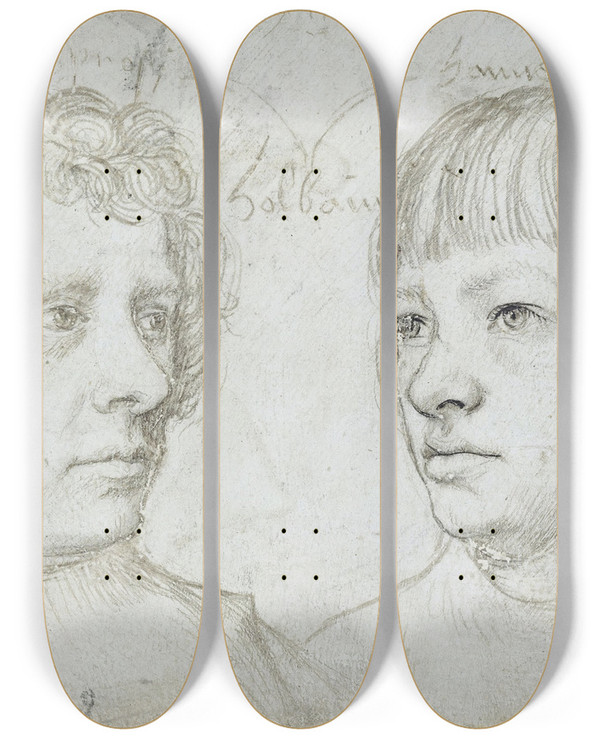 Triptych art skateboard deck of Hans Holbein The Elder Ambrosius And Hans by Hans Holbein The Elder (1460-1524)