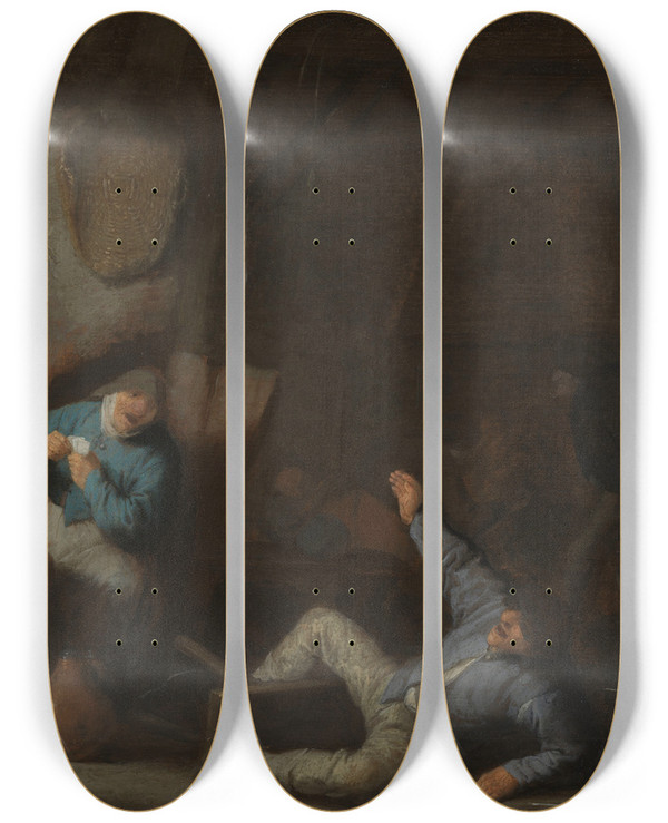 Triptych art skateboard deck of Adriaen Van Ostade Tavern Scene_1 by Adriaen Van Ostade (1610-1684)