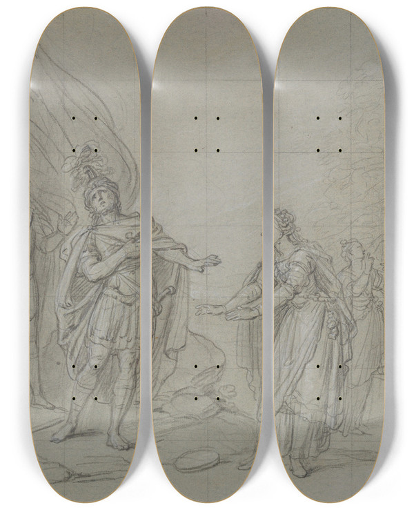 Triptych art skateboard deck of Charlesantoine Coypel The Daughter Of Jephthah by Charles-Antoine Coypel (1694-1752)