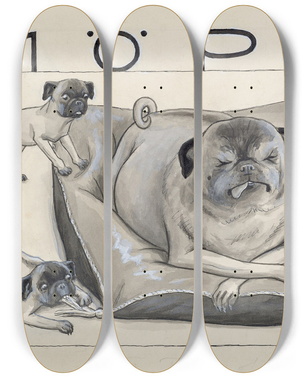 Triptych art skateboard deck of Thomas Theodor Heine Mpse by Thomas Theodor Heine (1867-1867)