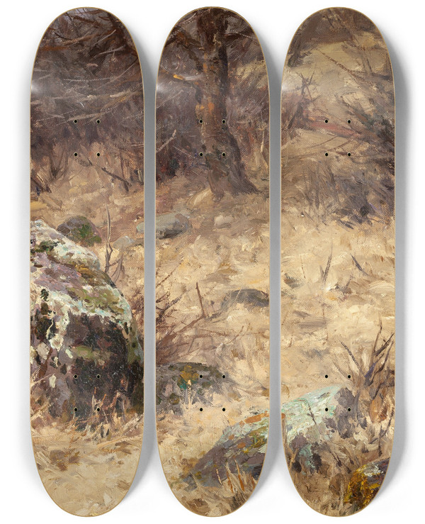 Triptych art skateboard deck of Herman Hartwich The Woodcock Grounds by Herman Hartwich (1853-1926)