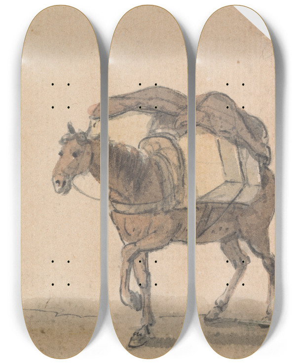 Triptych art skateboard deck of Paul Sandby Girl With Packhorse by Paul Sandby (1731-1809)