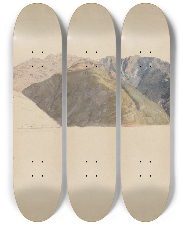 Triptych art skateboard deck of Hans Gude The Mountain Bleia By Sognefjorden by Hans Gude (1825-1903)