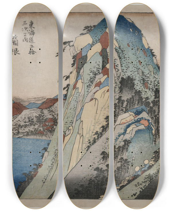Triptych art skateboard deck of And Hiroshige Picture Of The Lake At Hakone From The Series 53 Stations Of The Tokaido by Ando Hiroshige (1797-1858)