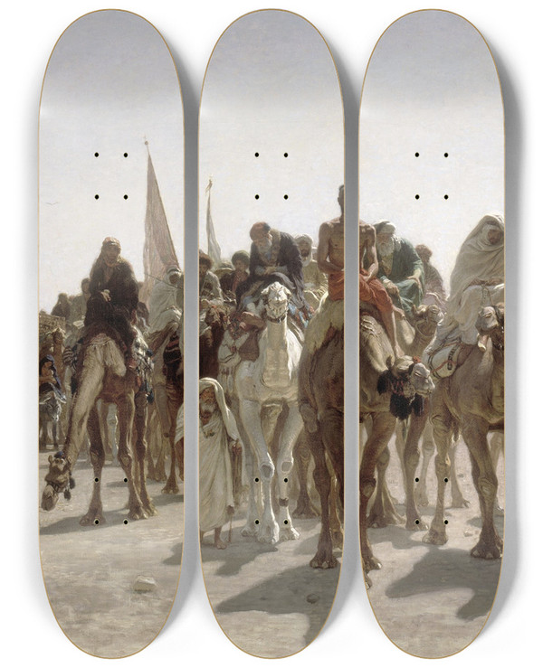 Triptych art skateboard deck of Lonadolpheauguste Belly Pilgrims Going To Mecca by Lon-Adolphe-Auguste Belly (1827-1877)