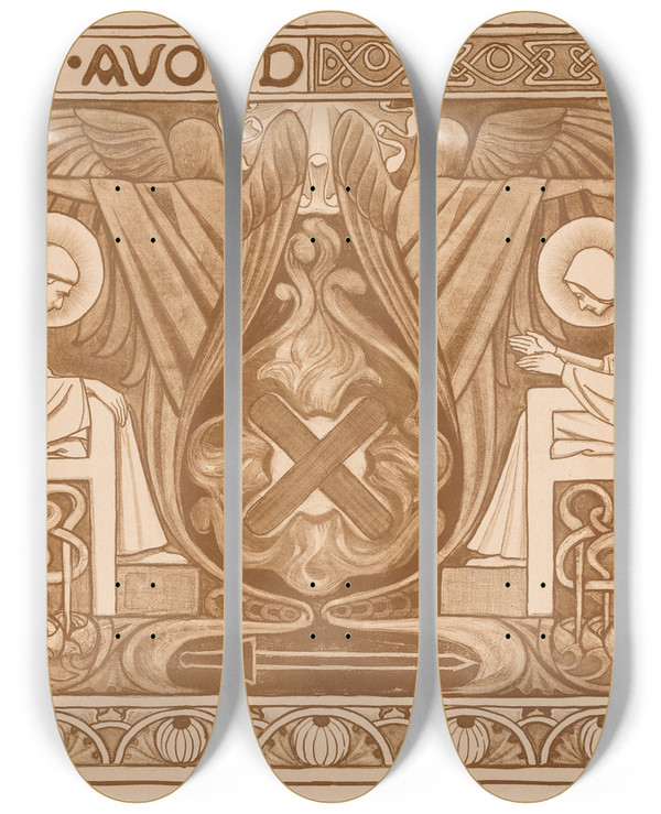 Triptych art skateboard deck of Antoon Derkinderen In Den Avond by Antoon Derkinderen (1859-1925)