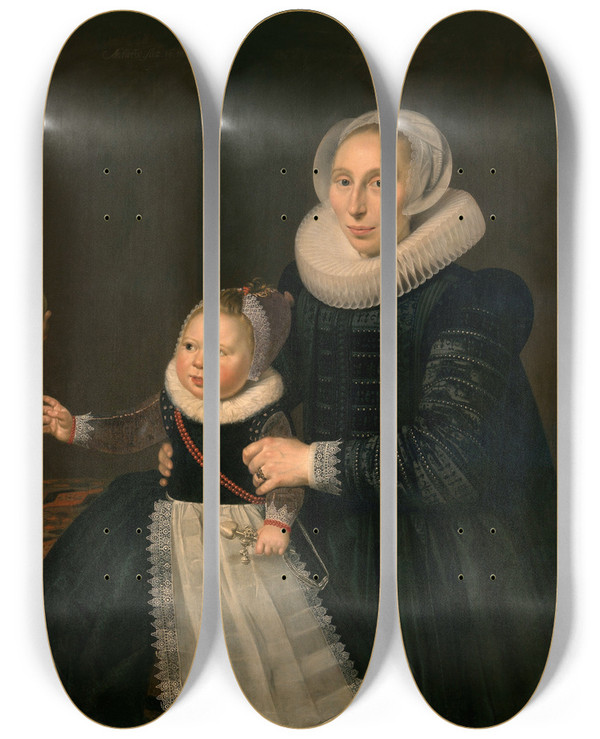 Triptych art skateboard deck of Cornelis Van Der Voort Portrait Of A Family by Cornelis van der Voort (1575-1624)
