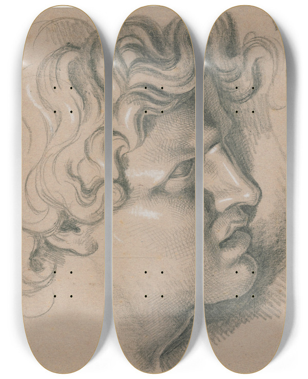 Triptych art skateboard deck of David Humbert De Superville Gebeeldhouwde Mannenkop by David Humbert De Superville (1770-1849)