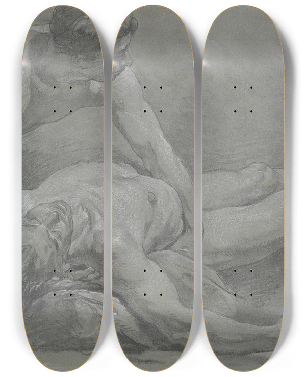 Triptych art skateboard deck of Nicolas Bernard Lpici Two Nude Male Figures by Nicolas Bernard Lepicie (1735-1784)