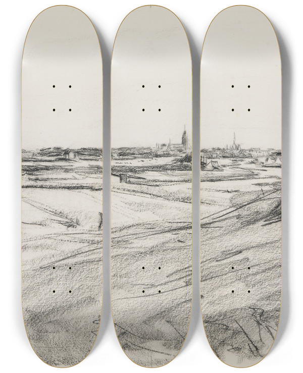 Triptych art skateboard deck of Max Liebermann Hollndische Landschaft by Max Liebermann (1847-1935)