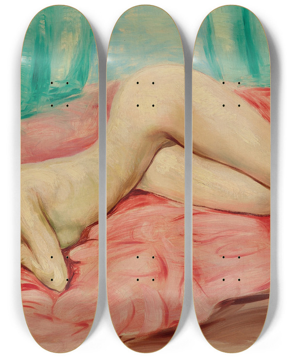Triptych art skateboard deck of Mose Kisling Nu Allong_1 by Moise Kisling (1891-1953)