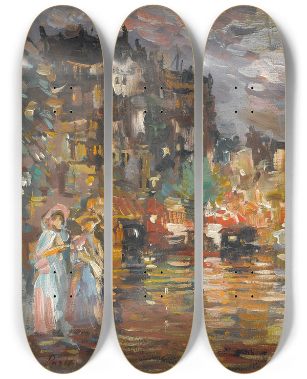 Triptych art skateboard deck of Konstantin Alexeevich Korovin Paris by Konstantin Alexeevich Korovin (1861-1939)