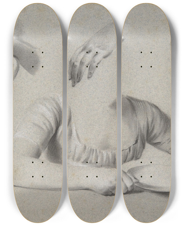 Triptych art skateboard deck of Louis Lopold Boilly Studies Of Hands by Louis Leopold Boilly (1761-1845)