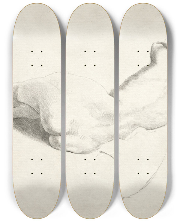 Triptych art skateboard deck of Emil Orlik Reclining Model by Emil Orlik (1870-1932)