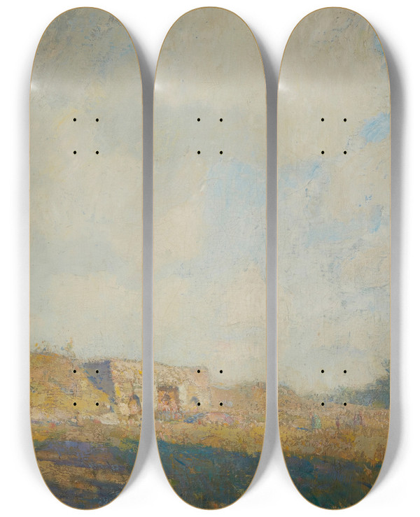 Triptych art skateboard deck of William Langson Lathrop Old Limekiln by William Langson Lathrop (1859-1938)