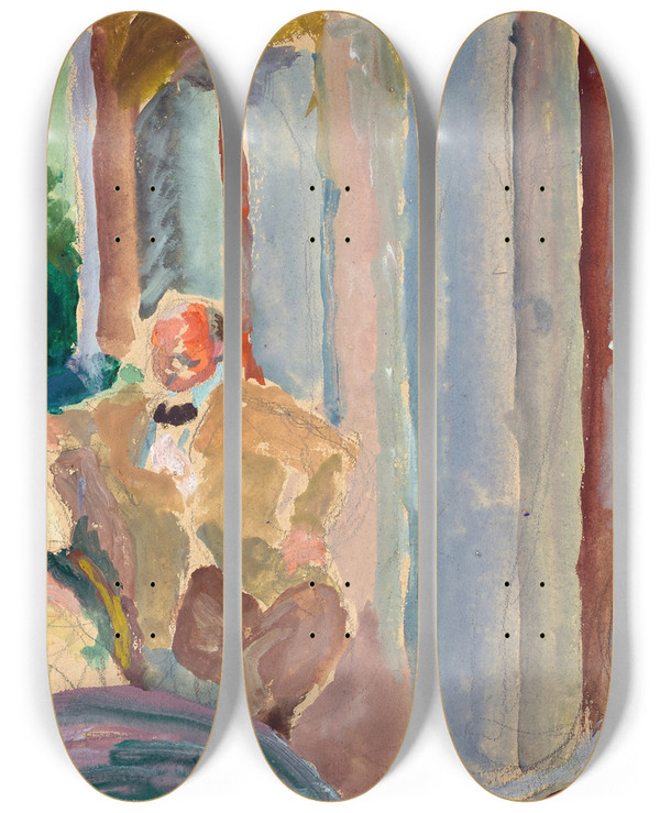 Triptych art skateboard deck of Marianne Von Werefkin Sacharoff And Jawlensky On The Balcony In St Prex On Lake Geneva by Marianne von Werefkin (1860-1938)