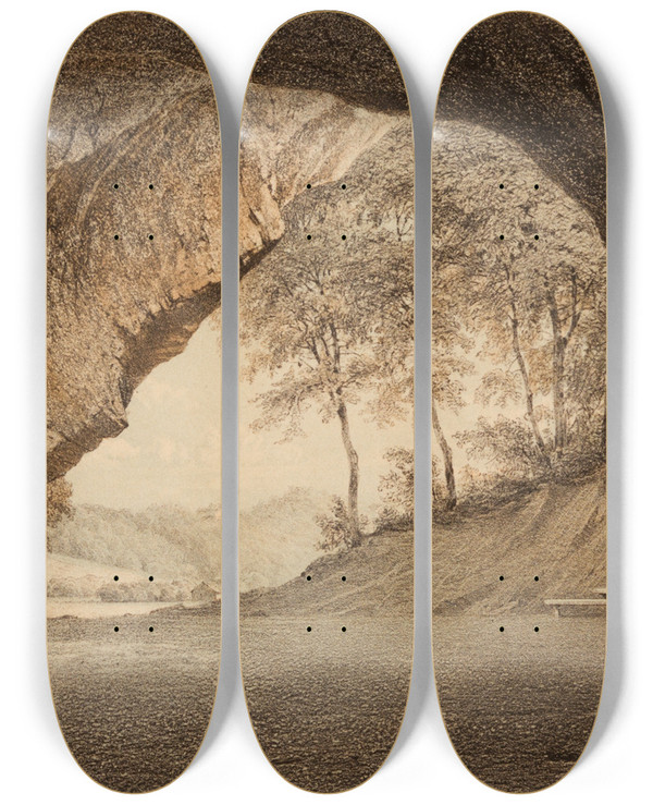 Triptych art skateboard deck of Louis Hflinger Tartu Album Vaade Gutmani Koopast by Louis Hoflinger