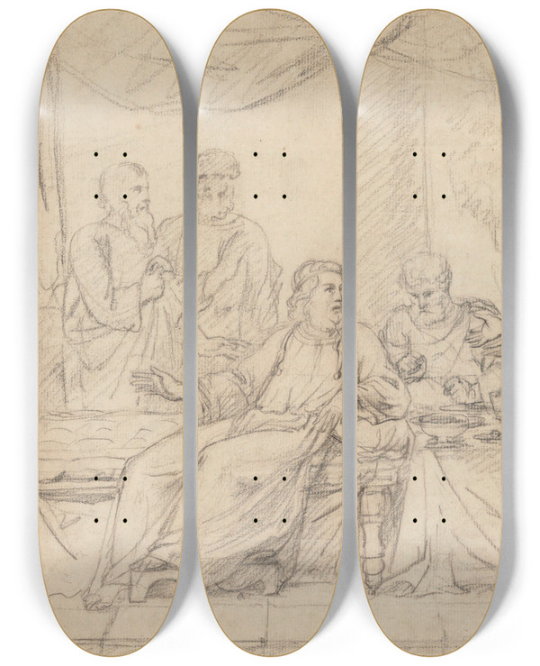 Triptych art skateboard deck of Jean Antoine Verschaeren Marriage At Cana by Jean Antoine Verschaeren (1803-1863)