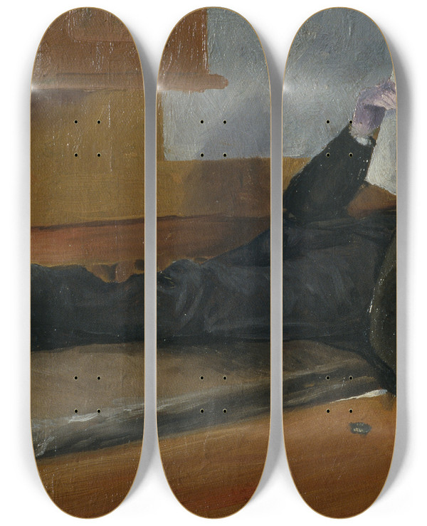 Triptych art skateboard deck of Albert Engstrm The Artists Father Reading A Newspaper by Albert Engstrom (1869-1940)
