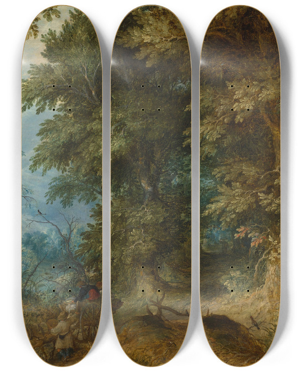 Triptych art skateboard deck of Abraham Govaerts Forest Landscape by Abraham Govaerts (1589-1626)